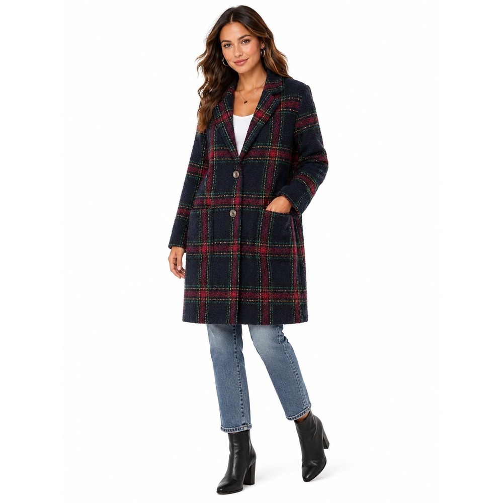 Old Navy Plaid Wool Blend Coat Jacket Button Front Womens Medium Workwear Winter